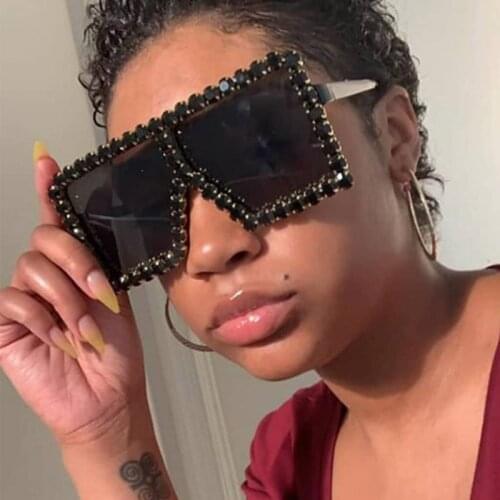 Luxury Big Frame Rhinestones Sunglasses Women Shield One Piece Glasses Pink shades for women wholesale Sun Glasses Black Diamond