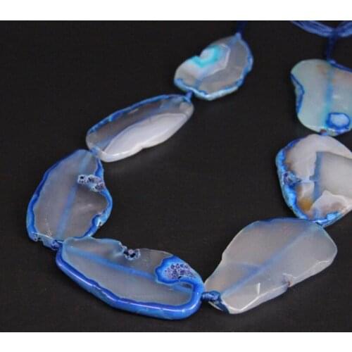 15.5"/strand Large Size Natural Blue Agates Faceted Slab Nugget Loose Beads,Gems Stone Slice Pendants Nacklace Jewelry Making
