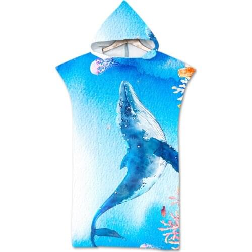 Sea Animals Cartoon Soft Hooded Beach Towel For Kids Women Man Bathrobe Swimming Cloak
