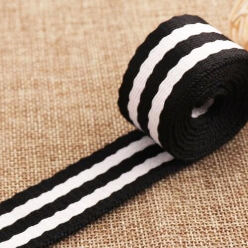 25mm Cotton Webbing Black White 1" Striped Webbing Ribbon Key Fobs Purse Straps Belt Webbing Strap Handle Belting Dog Collar