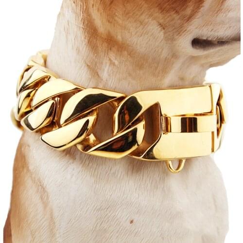 30mm Strong Metal Dog Chain Collars Stainless Steel Pet Training Choke Collar For Large Dogs Pitbull Bulldog Gold Show Collar