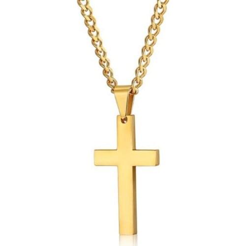 Simple Cross Pendant Necklace Stainless Steel Chain Necklace Gold/Silver/Black/Blue Cross Pendant Necklace Men Women Necklace