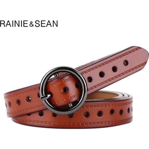 RAINIE SEAN Genuine Leather Women Belt High Quality Real Leather Cowskin Belt Women for Jeans Brown Black Red White Waist Belts