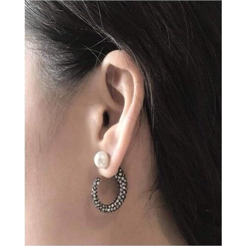 Rongho Bib Crystal C earrings for Women Pearl Brincos Femme Earring Geometric Irregular Hiphop earring Fashion Jewelry