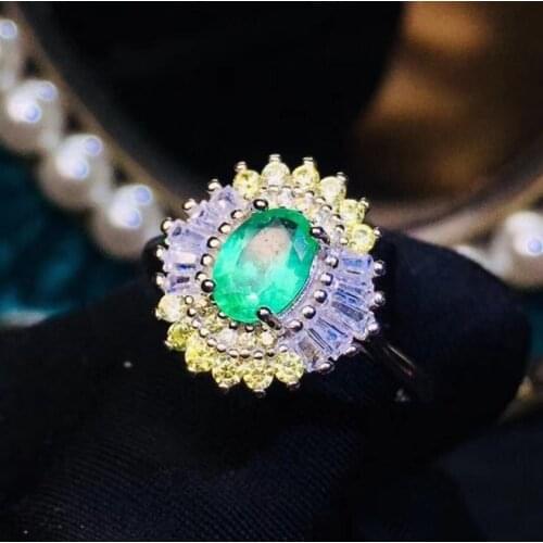Natural real emerald luxury ring Per jewelry 5*7mm 0.9ct gemstone 925 sterling silver Fine handmade jewelry J210723