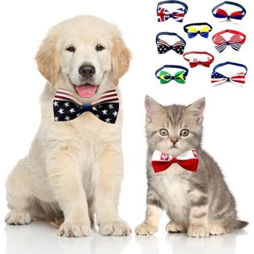 Christmas Holiday Pet Cat Dog Collar Bow Tie Adjustable Neck Strap Cat Dog Grooming Accessories National Flag Tie Pet Decoration