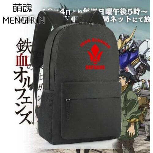 Mobile Suits Gundam Iron Blooded Orphans Tekkadan School Backpack Nylon Bags Durable Pure Black Backpacks