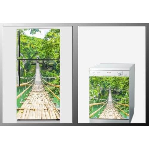 3D Forest Bridge Landscape SelfAdhesive Refrigerator Dishwasher Door Sticker Wallpaper wall sticker Kitchen wallpaper Poster