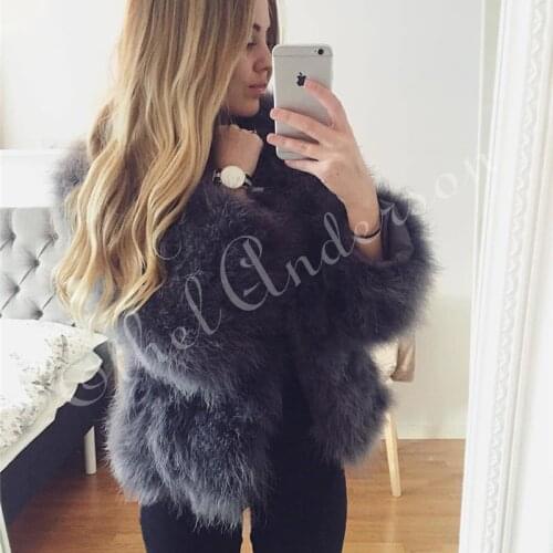 New Seasons 100% Fluffy Feather Fever Fur Jackets Handmade Knitted Genuine Ostrich Fur Coat Women Retail Natural Fur Jacket