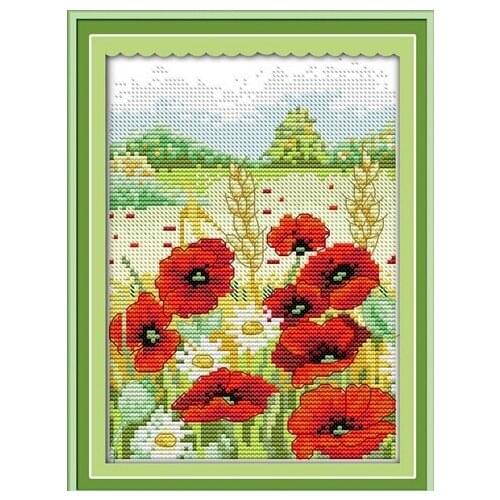 Spring Scenery in Mountain Floral Canvas Cross Stitch Kits Crafts Accurate Printed Embroidery DIY Handmade Needle Home Decor