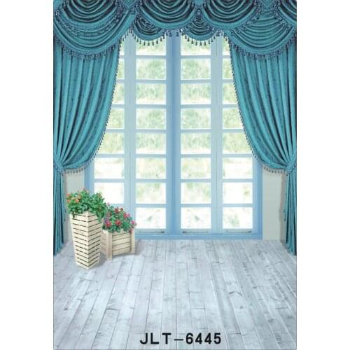 Vinyl Photography Backgrounds for Photo Shoots Blue Curtain Window Children Wedding Photographic Backdrop for Photo Studio