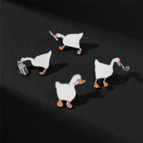 Funny Cartoon Goose Brooch Enamel Pin Cute Duck Brooch White Goose with Knife Badge Backpack Clothes Lapel Pins Jewelry Gifts