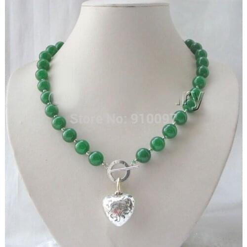 Ping HH##Gorgeous 21" 12mm green round jade necklace