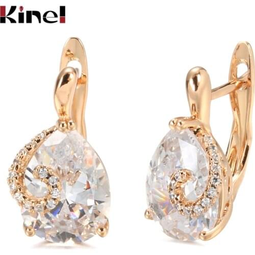 Kinel New Stud Earrings For Women 585 Rose Gold Water Drop Natural Zircon Bride Wedding Earrings Fashion Party Jewelry