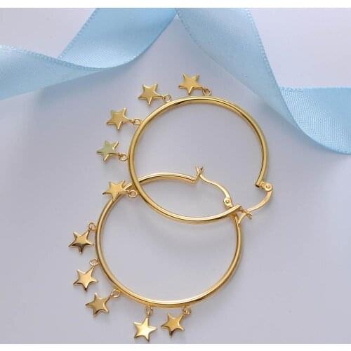 925 Sterling Silver Jewelry Female Gold Star Hoop Earings for Women 2019 Statement Jewel Accessories Christmas Party Gifts