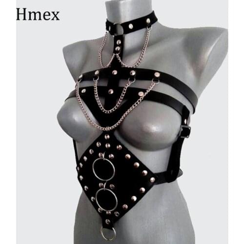 Womens Bra Harness Sexy Chest Strap Leather Garters Belt Punk Night Club Cage Straps Adult Fetish Body Bondage