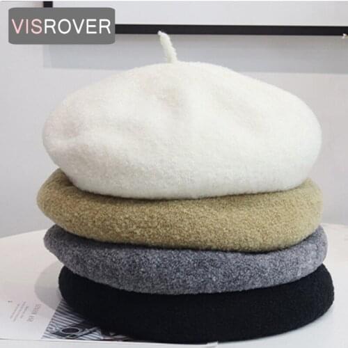 VISROVER 4 Colorways Woman Winter Hat Wool Solid Beret Female Soft 100% wool Hat Women Real Warm wool Boina Gift Wholesales