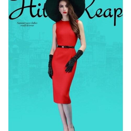 35- women vintage 50s elegant Audrey Hepburn tank wiggle fit pencil dress in red office lady work dresses plus size 4xl vestidos