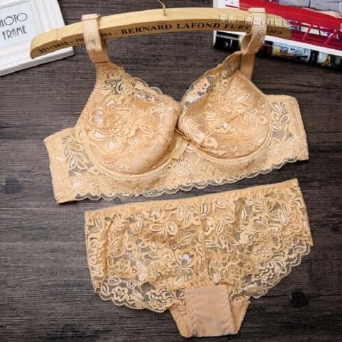 Women Lingerie Ultra-thin Non-Sponge Bra thin large size fat lace sexy thin 105C 105D cup underwear female Bra Panties 2pcs/Set