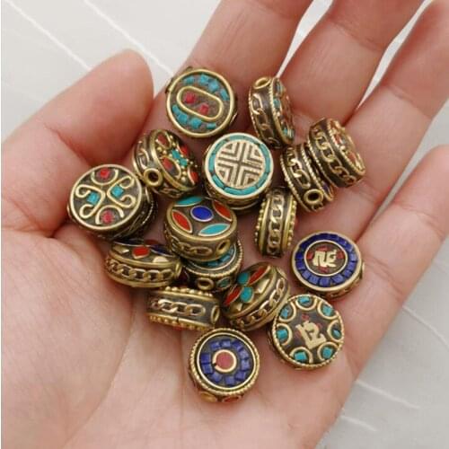 10pcs 15mm Retro Handmade Flat Round Nepal Tibetan Beads Charms for Women Man DIY Bracelet Necklace Trinket Jewelry Making