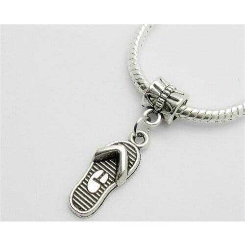 New 20pcs Slippers Charm Big Hole Bead European Pendant Fit For Pandora Style Bracelets Necklace DIY Metal Jewelry Making