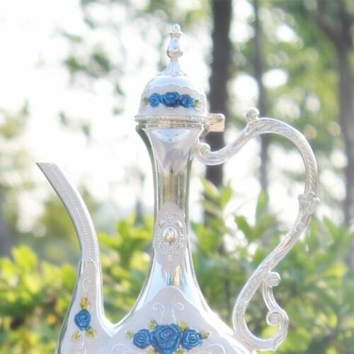 2016 New arrial 12" plate silver color with blue diamond and flower metal wine set/tea set fashion zinc alloy wine set