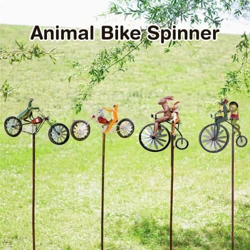 2021 New Style Vintage Bicycle Wind Spinner Metal Stake Frog Riding Motorcycle Windmill Decoration For Yard And Garden Decor
