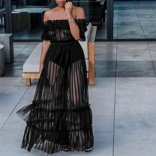 2021 Women Summer Solid Color Beach Dress Sexy Lace Off Shoulder Beach Cover Up Swimwear New Items Sexy Clothing Bikini SmocK