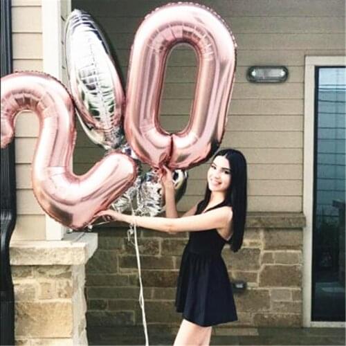 32inch Number Balloons Big Rose Gold Silver Black Figure Foil Balloon Can Fly Wedding Birthday Party Decorations Digital Ballon