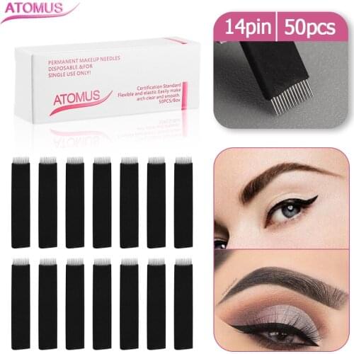 50pcs 14Pin Microblading Tattoo Needles Flat Laminas Tebori Agulha Maquiagem Definitiva Agulha Needle Blade Manual