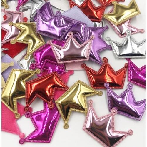50 pcs Crown Felt Pentagram PU Leather Patch W/ Padded Single Sided Glossy Felt Fabric Glitter DIY Craft A355