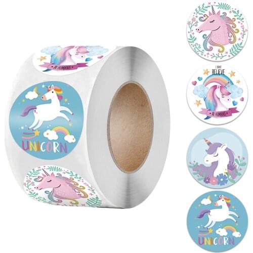 500pcs/roll Cute Cartoon Unicorn Stickers 4 Designs 1.5'' Children Reward Label Encourage Motivational Reward Sticker for Kids
