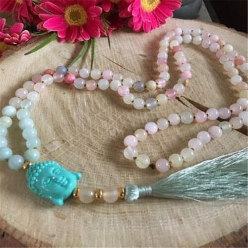 6mm morganite Gemstone Beads Buddha mala Bracelet Lucky Fancy Healing Buddhism Yoga Meditation