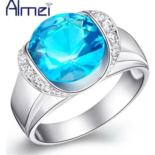 Almei Rings for Women Fashion Red/Blue Stone Vintage Big Ring Woman Wedding casamento Bridal Accessories,anel feminino Gift J124