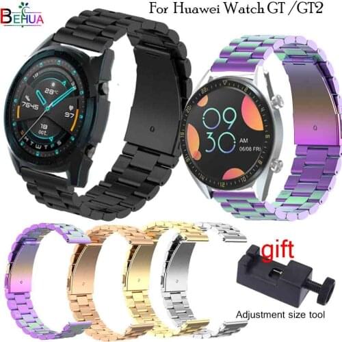 BEHUA Metal Newest 22mm Stainless Wristband Watchband For HUAWEI WATCH GT GT 2 46mm/42mm Wriststraps Replacement Strap with tool