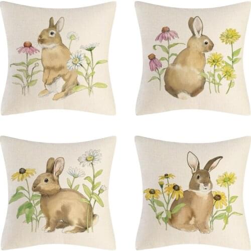 Throw Pillow Covers Spring Flower Around Rabbit Printed Decor Pillow Case Cushion Cover Home Decoration Cotton Linen Pillowcases