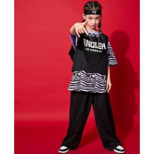 Kids Hip Hop Street Dancing Clothing Oversize Zebra Tshirt Pants Show Jazz Outfits For Girls Boys Dance Costume Clothes Wear