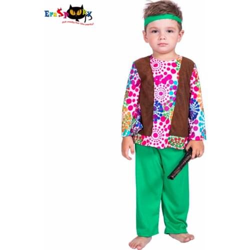 Eraspooky 5-6T Retro 70s Hippies Cosplay Love and Peace Halloween costume for kids Boys Carnival Party Fancy Dress T shirt Pants