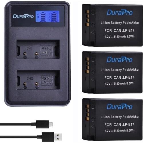 DuraPro 3x 1180mAh LP-E17 LPE17 LP E17 Battery Charger Set for Canon EOS Rebel T6i 750D T6s 760D M3 8000D Kiss X8i