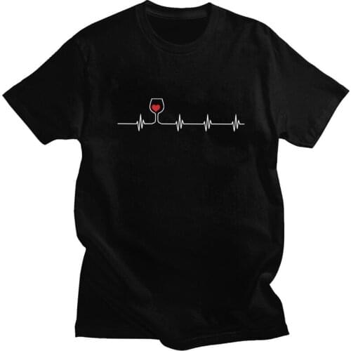 Heartbeat Cute Wine Glass T Shirts Men Pure Cotton Tee Tshirt Short-Sleeve Casual T-shirt Clothing