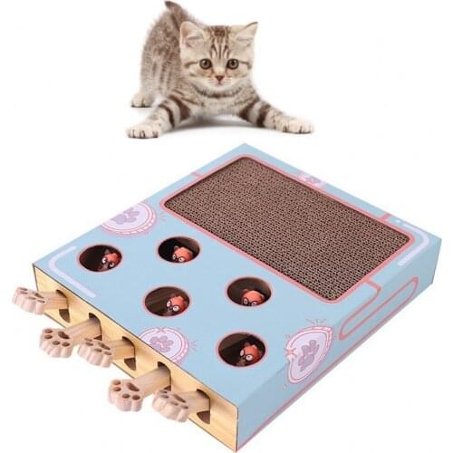 Interactive Cat Toys Pet Hit Hamster Wooden Kitten Scratch Board Cat Supplies 5 Holed Mouse Hole Catch Bite Cat Funny Toys