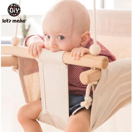 Canvas Baby Swing Chair Hanging Wood Children Kindergarten Toy Outside Indoor Small Basket Swinging Rocking Chair Baby Toy