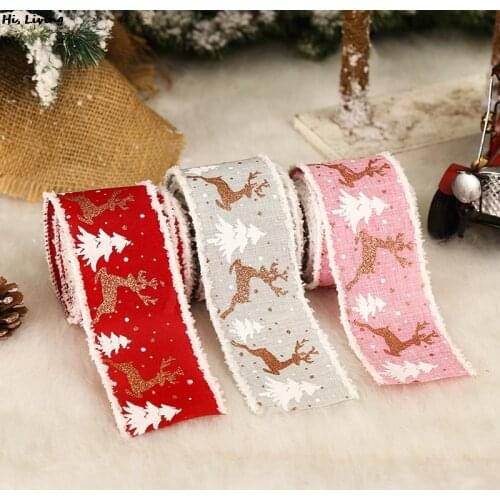 Classic Christmas DIY Fabric Swirl Ribbon Burlap Ribbon With Wired Edge Gift Wrapping Christmas Tree Ribbon Wreath Bows