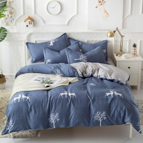 Bedding Set 4 Piece Christmas Deer Bedroom Comforter Set Grey Durability Bedcover Set Duvet Cover+linen Bed+pillowcover 220*240