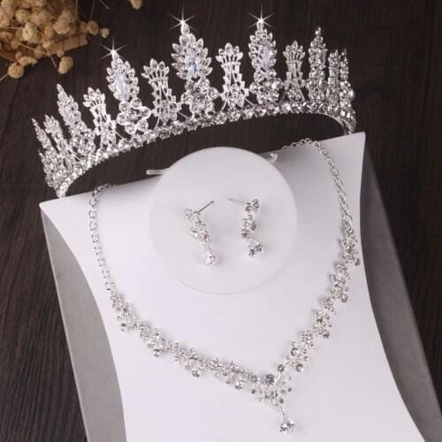 Baroque Luxury Floral Crystal Bridal Jewelry Sets Rhinestone Tiara Crown Necklace Earrings Set Wedding African Beads Jewelry Set