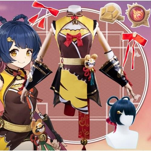Game Genshin Impact Xiangling Cosplay Costume Wigs Shoes Anime Dress Halloween Party Women Outfit Uniform cosplay accessories
