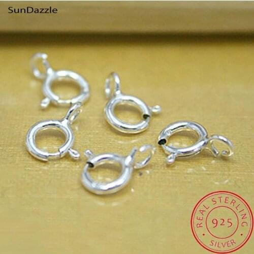 5pcs 5-7mm Real Pure Solid 925 Sterling Silver Round Spring Clasps with Open Jump Ring Connector Buckle Jewelry Making Findings