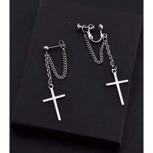 Japan and South Korea Harajuku Cool E-girl Girl Cross Chain Pendant Earrings For Women Men Bff Street Hip Hop Jewelry