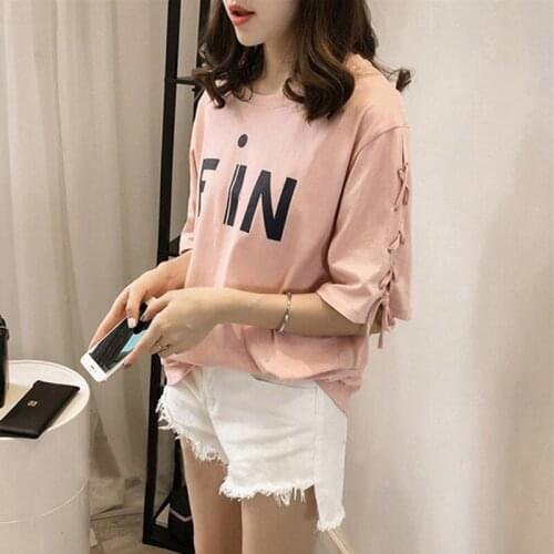 Summer Korean Version of The Round Neck Simple Letter Printing Loose Casual Short T-shirt Female Short-sleeved Hedging T-shirt