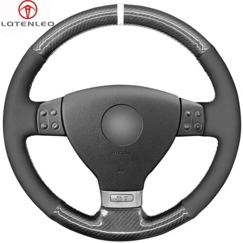 LQTENLEO Black Suede Carbon Fiber Steering Wheel Cover For Volkswagen Golf 5 Mk5 Sagitar Magotan Passat B6 Jetta5 Mk5 Tiguan